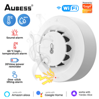 Aubess 2 In1 WiFi Smoke Alarm Temperature And Humidity Detection Sensor Tuya Smart Life Firefighter Works With Google Home Alexa