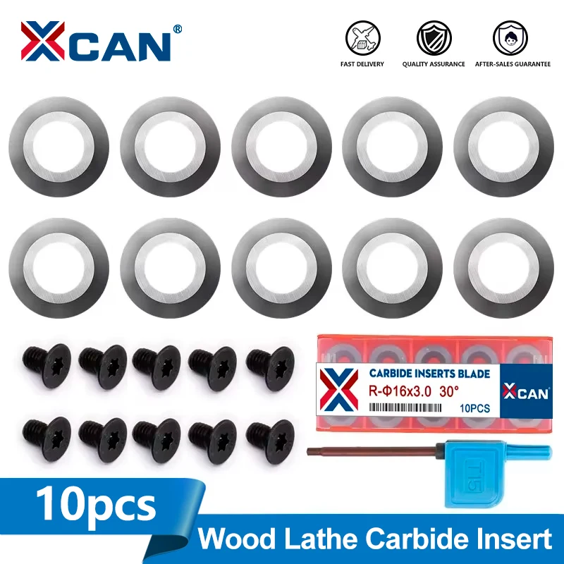 

XCAN 10 шт. круглых твердосплавных резцов 8.9/12/15/16 мм, инструменты для токарной обработки дерева, полые ножи для токарных станков по дереву