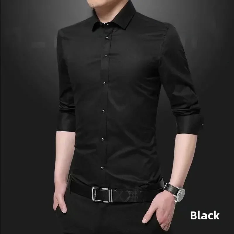 Camisa branca manga longa masculina, slim fit, blusa profissional, casual, profissional, moda de negócios, estilo coreano, primavera, outono