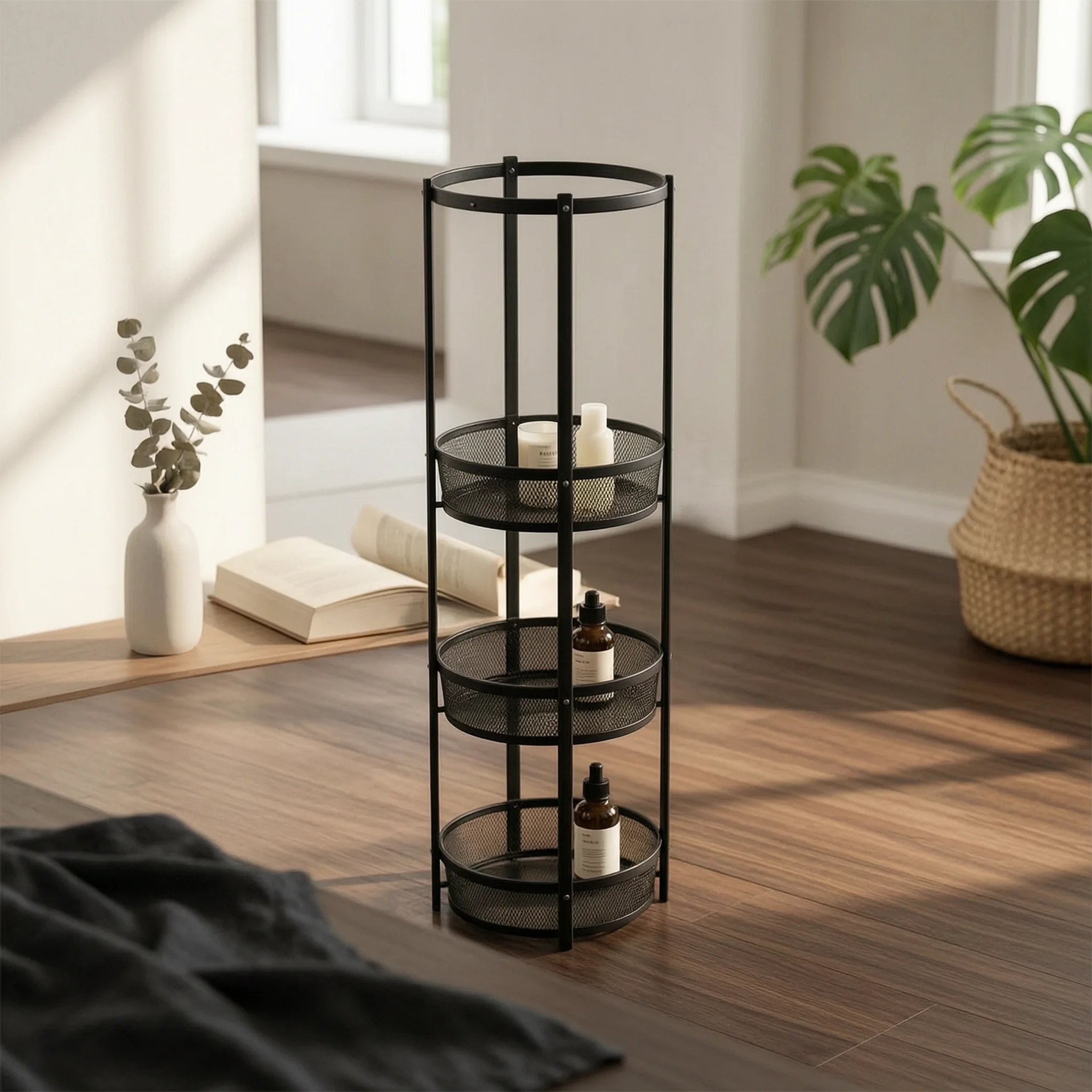 Rolling Cart with Wood Top Space-Saving Side Table with Storage Folding Table with Shelves Mobile Furniture Long-Lasting
