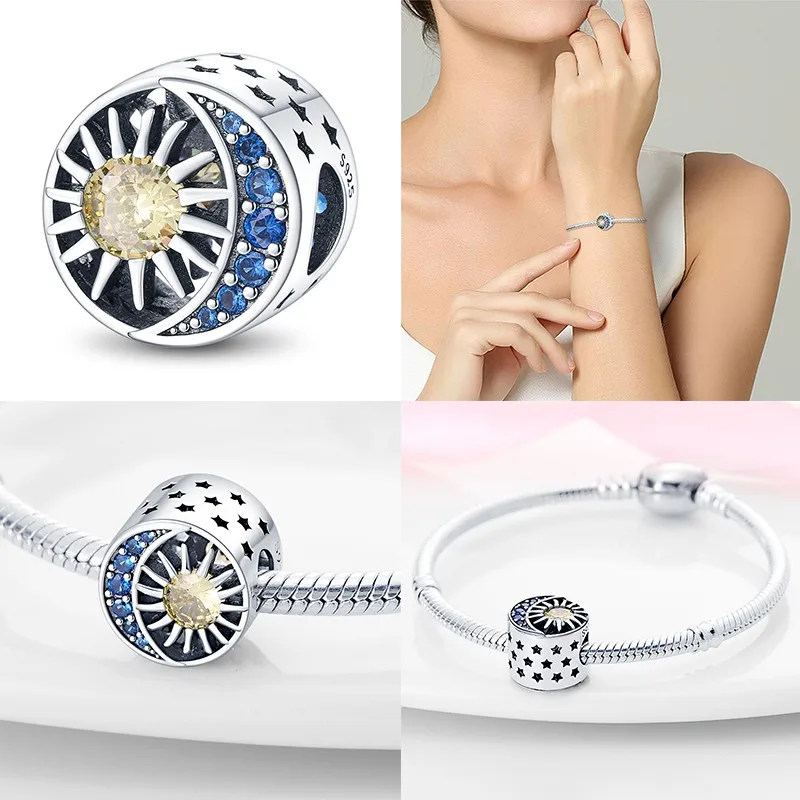 Luminous 925 Sterling Silver Hot Selling Stars And Moon Charms Fit 925 Original Bracelets DIY Jewelry Making For Women Gift