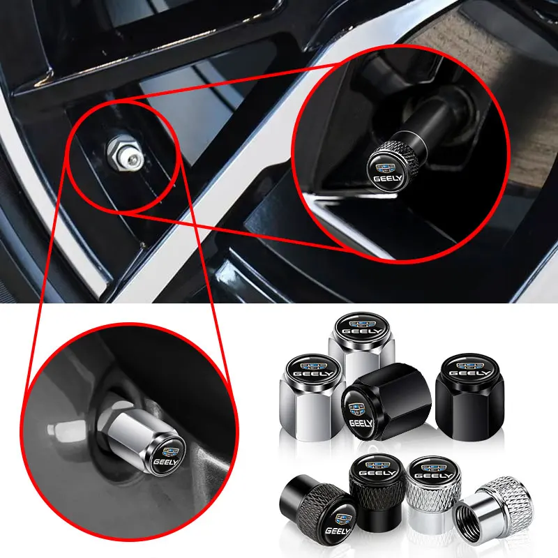 For Geely GX7 EX2 EX5 Coolray X6 Geometry C Emgrand Global Car Wheel Tire Valve Caps Metal Tyre Stem Cover Waterproof Accessorie