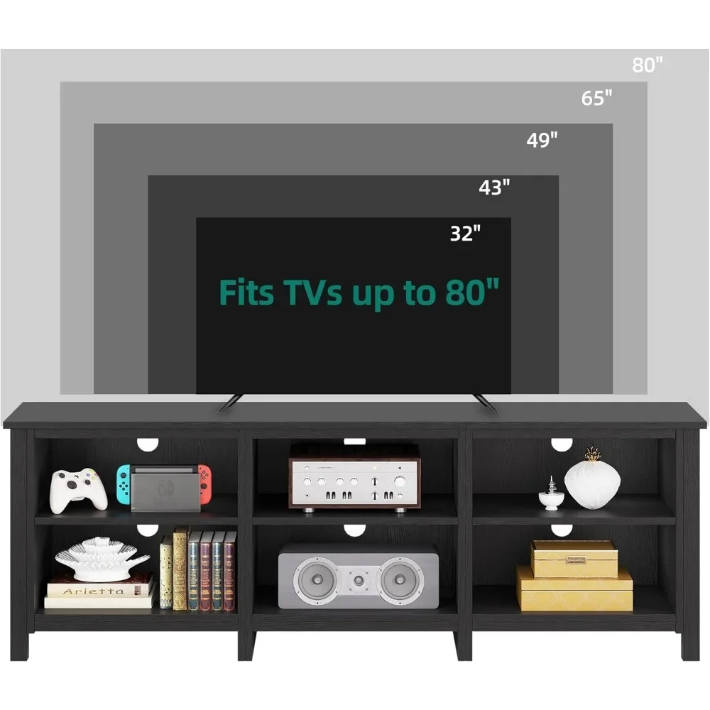 Nowoczesny stojak pod telewizor do telewizora o przekątnej do 80/75/70/65 cali, klasyczny, odłączany stolik konsolowy 6 Cubby Media Entertainment Center z 6 otworami