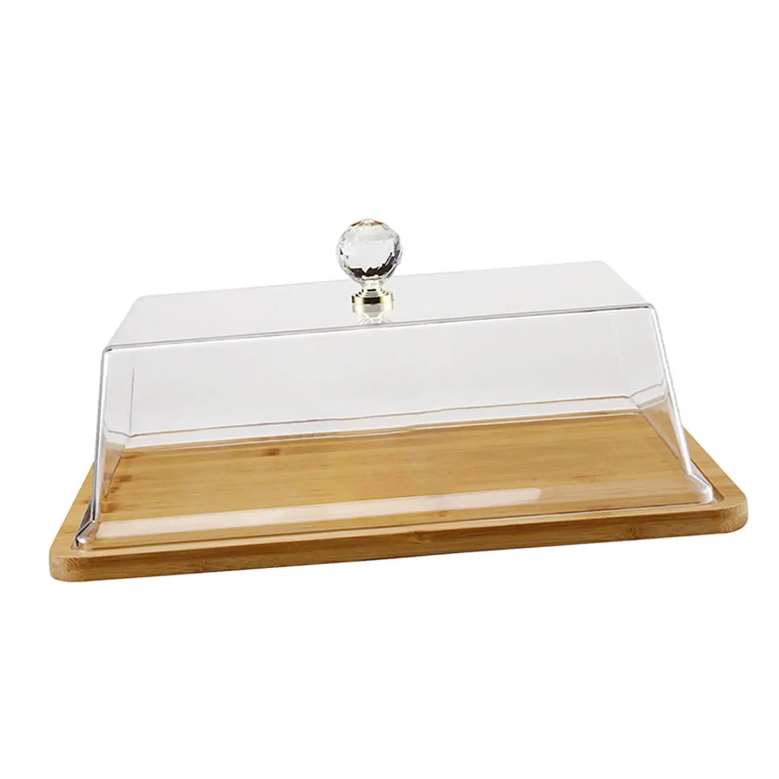 Transparent Cake Cover Bamboo Stand Acrylic Serving Tray Pedestal Dessert Plate for Party and Dining Table