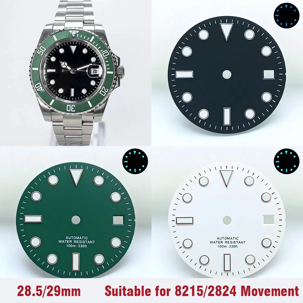 29/28.5mm green/blue luminous dial replacement accessory for NH35/8215/2824/821A/2813 movement