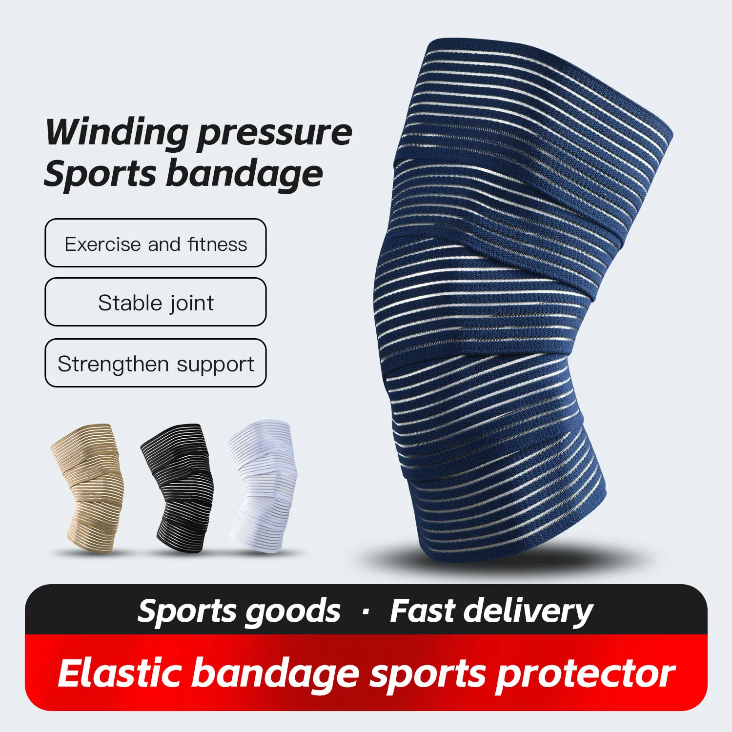 Elastic Winding Sports Knee Bandage, Adjustable Compression Knee Wrap Support for Fitness Weightlifting Running, Joint Stabilize