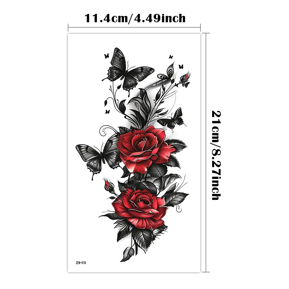 4pcs Waterproof Temporary Tattoo Sticker Dark Style Butterfly Red Rose Flowers Leaves Body Art Arm Fake Tattoos Sleeve Women Men