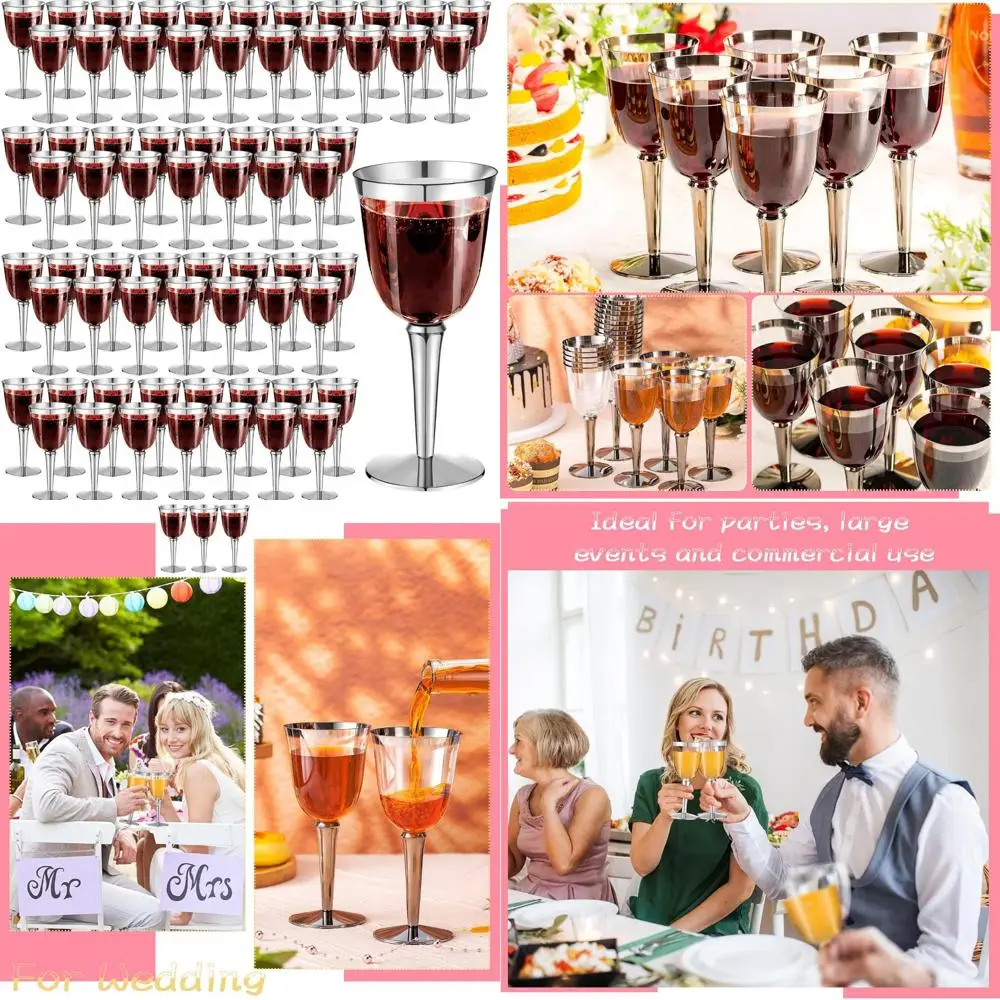 

Bulk 100 Pack 8 Oz Disposable Plastic Rimmed Wine Glasses - Elegant Stemmed Clear Cups for Cocktails & Fancy Events