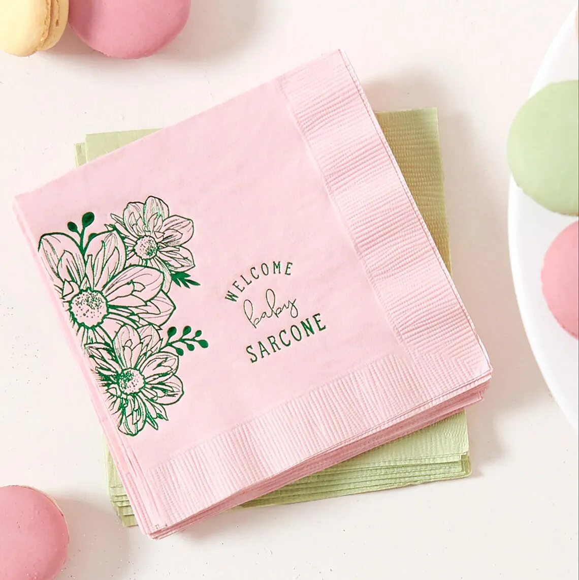 

50pcs Custom Party Napkins - Flower Custom Text - Personalized Napkin, Foil Stamped Napkin, Birthday, Baby Shower, Graduation Pa