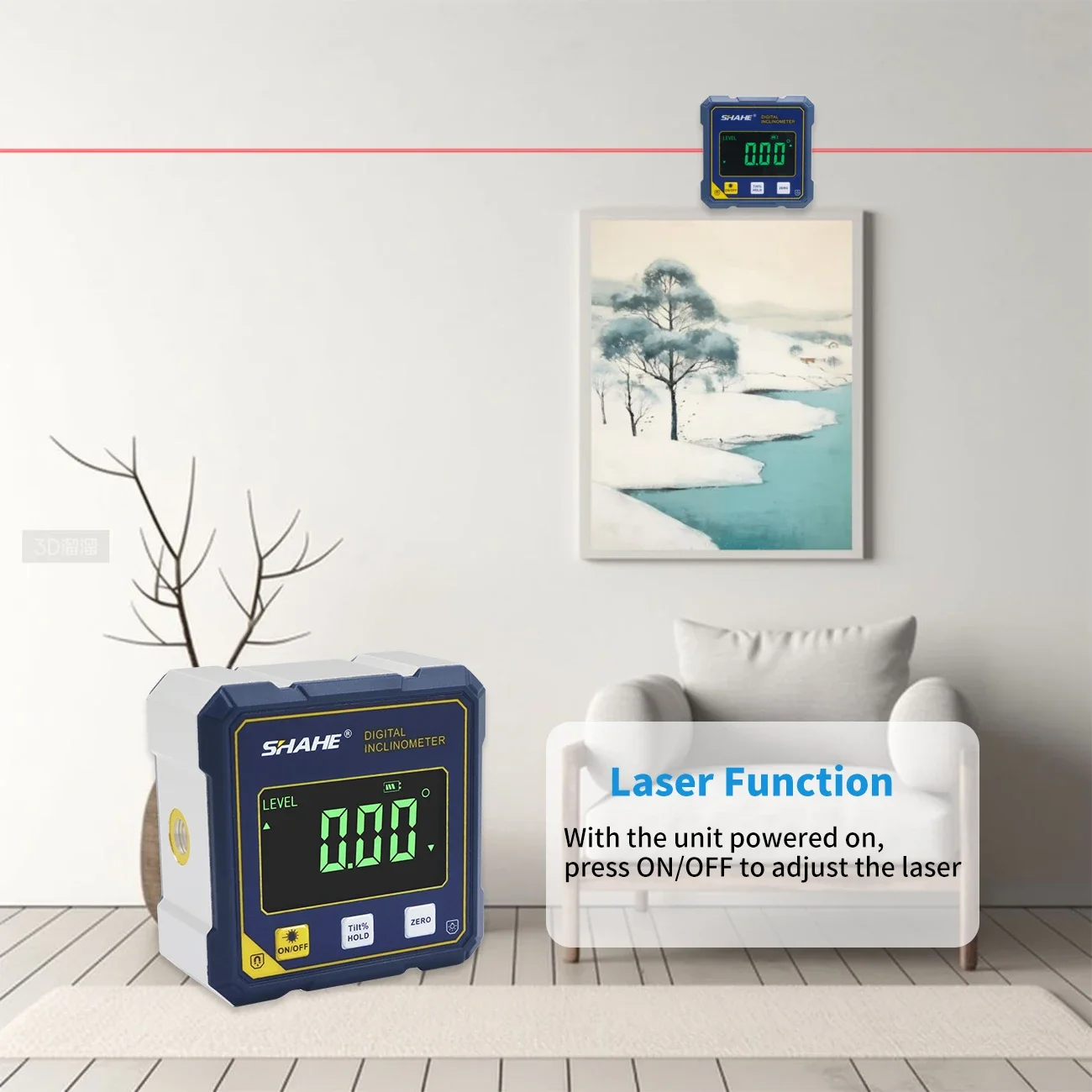 SHAHE 미니 각도기 각도 게이지 경사계 레벨 측정 도구 (4면 자석이있는 듀얼 레이저 전자 각도 큐브 포함)