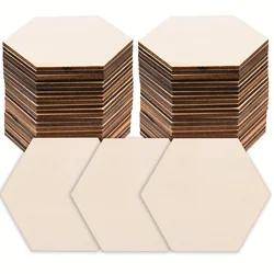 10PCS Unfinished Blank Wood Pieces, Natural Hexagon Wooden Slices Cutouts for DIY Crafts Pyrograph Painting Staining Burn