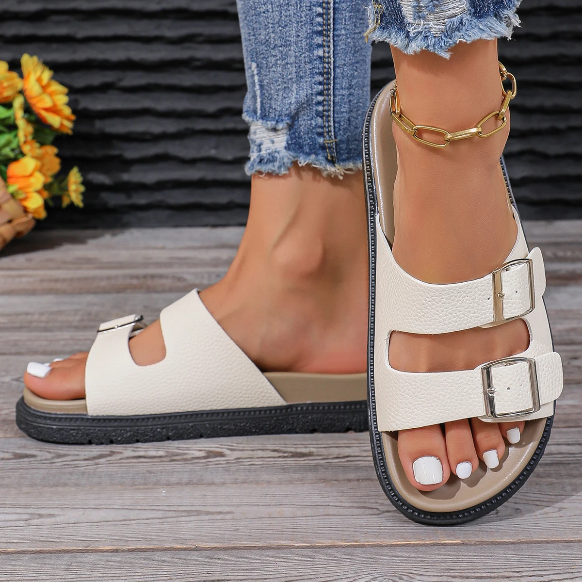 Classic Buckle Strap Birken Slippers Woman Soft Cork Footbed Thong Sandals Ladies Brand Design Comfort Beach Flip Flop Shoes