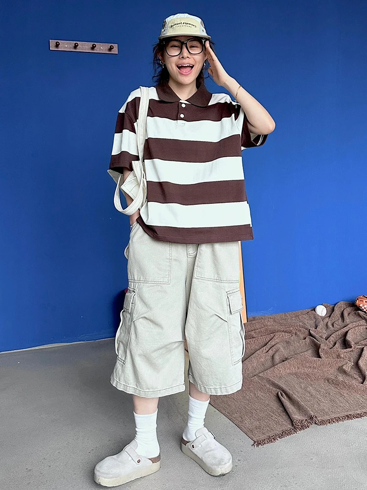 American Retro Workwear orts Men's Summer Straight Loose Wide Leg Light Casual Seven-Foot Pants M Model Cotton 00%