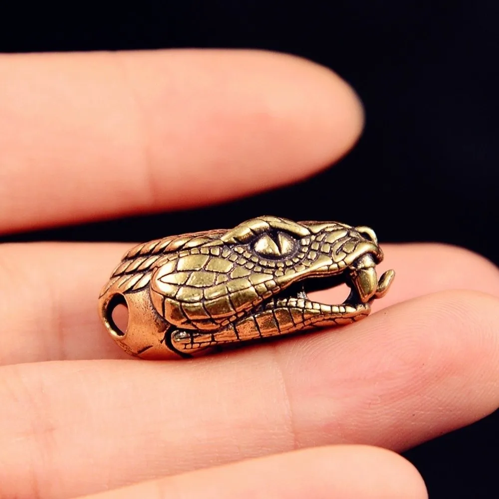 Vintage Snake Head Pendant Realistic Antique Style Copper Key Ring Handmade Survival Bracelet Supply Keychain Accessories