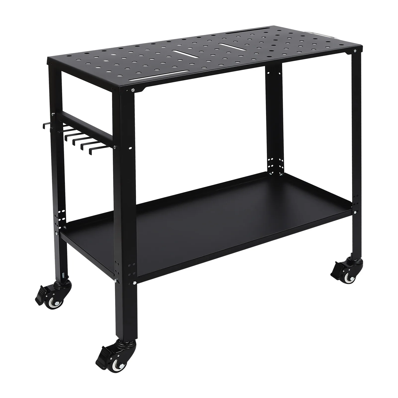 

For 36x18in Heavy Duty Welding Table 1200 Lbs Capacity - 2-in-1 Workbench With Adjustable Tray 4 Braked Casters