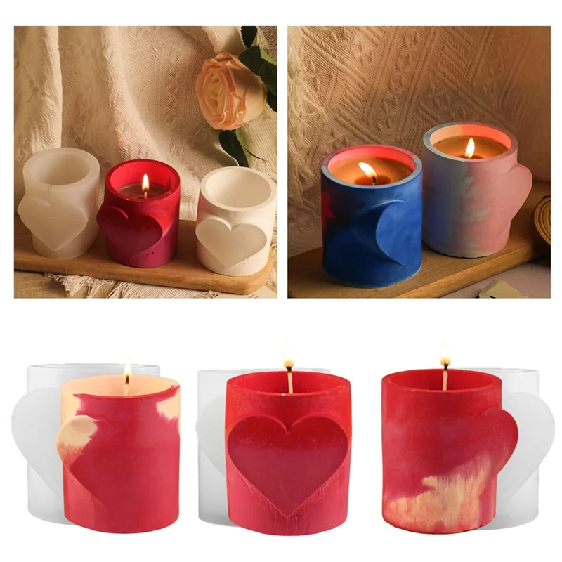

3PCS Love Cup Silicone Mold Concrete Heart Candle Jar DIY Resin Storage Jar Flowerpot Moulds Valentine's Day Gift