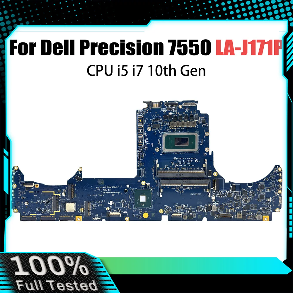 

LA-J171P Notebook Mainboard For Dell Precision 7550 01CFGW 04JGVR Laptop Motherboard W-10885M i5 i7 10th Gen Full Tested