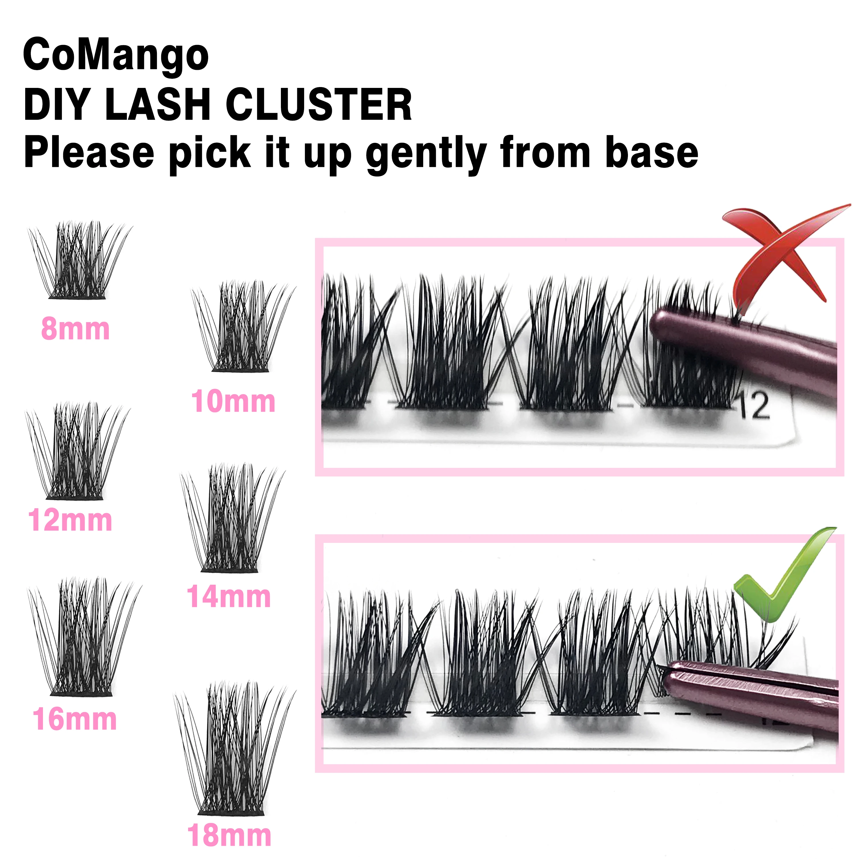 CoMango Lash Clusters Fluffy Faux Mink Mixed Length 10/12/14/16/18MM Russian Volume Natural Diy Eyelash Extensions