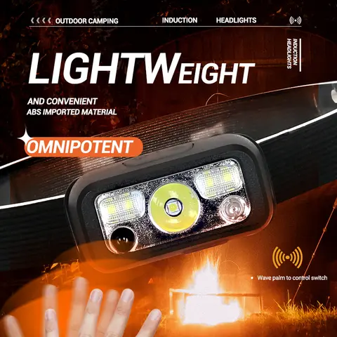 500 루멘 LED 충전식 헤드 램프 모션 센서 헤드 라이트, 방수 헤드 손전등, 야외 캠핑 낚시 헤드 램프