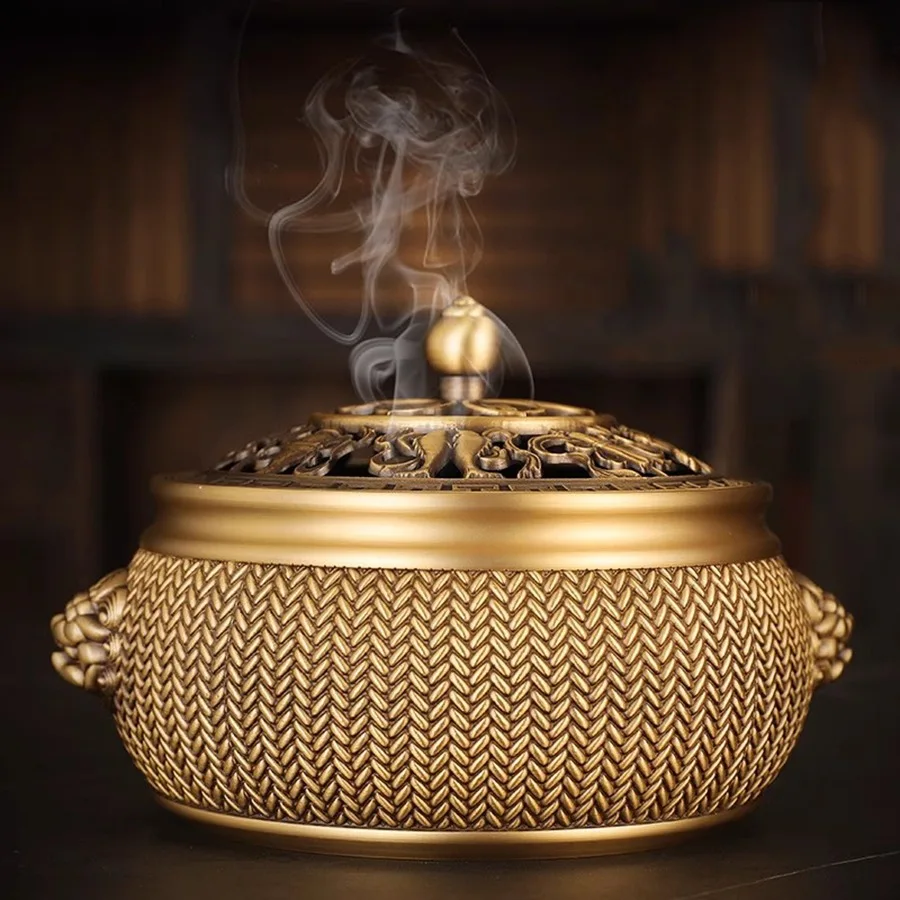 Ornament Incense Burner Decoration Oriental Luxury Copper Incense Burner Chinese Gift Traditional Round Norse Incenso Home Decor