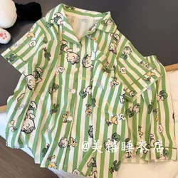 Snoopy Fashion Personalized Striped Pajamas Summer Ins Style Short-sleeved Cardigan Student Dormitory Suit Home Clothes