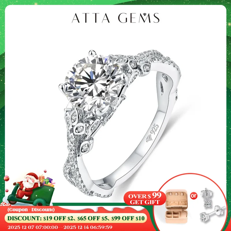 

ATTAGEMS 8.0mm Moissanite Rings Round Cut D Color VVS1 S925 Silver White Gold Plated Engagement Wedding Diamonds Rings For Women