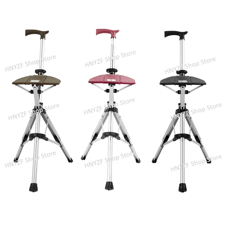 High Quality Aluminum Alloy Foldable Walking Cane Stick With Seat Adjustable Elderly Crutch Chair With Stool