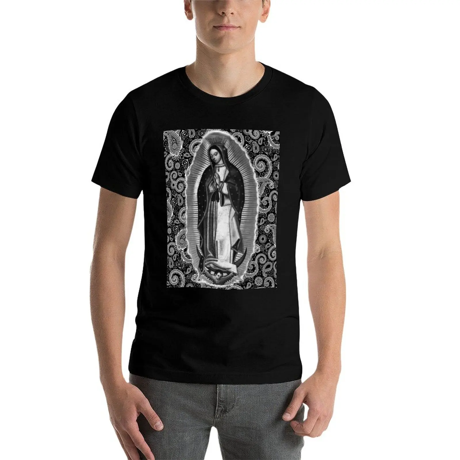 تي شيرت La Virgen De Guadalupe تي شيرت قطن 100% تي شيرت رجالي كاجوال #3