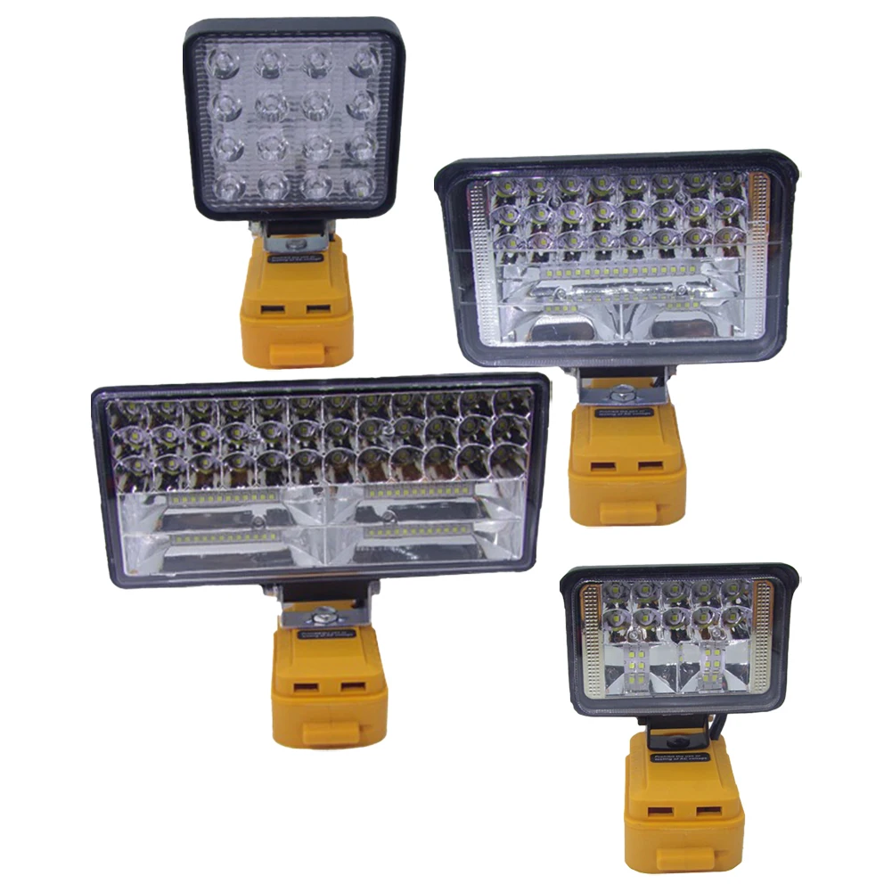 กิจกรรมกลางแจ้ง 20V ไฟฉายแบตเตอรี่ 20V แบตเตอรี่ดําเนินการ Floodlight ไฟทํางานไร้สาย 2 พอร์ตชาร์จ USB