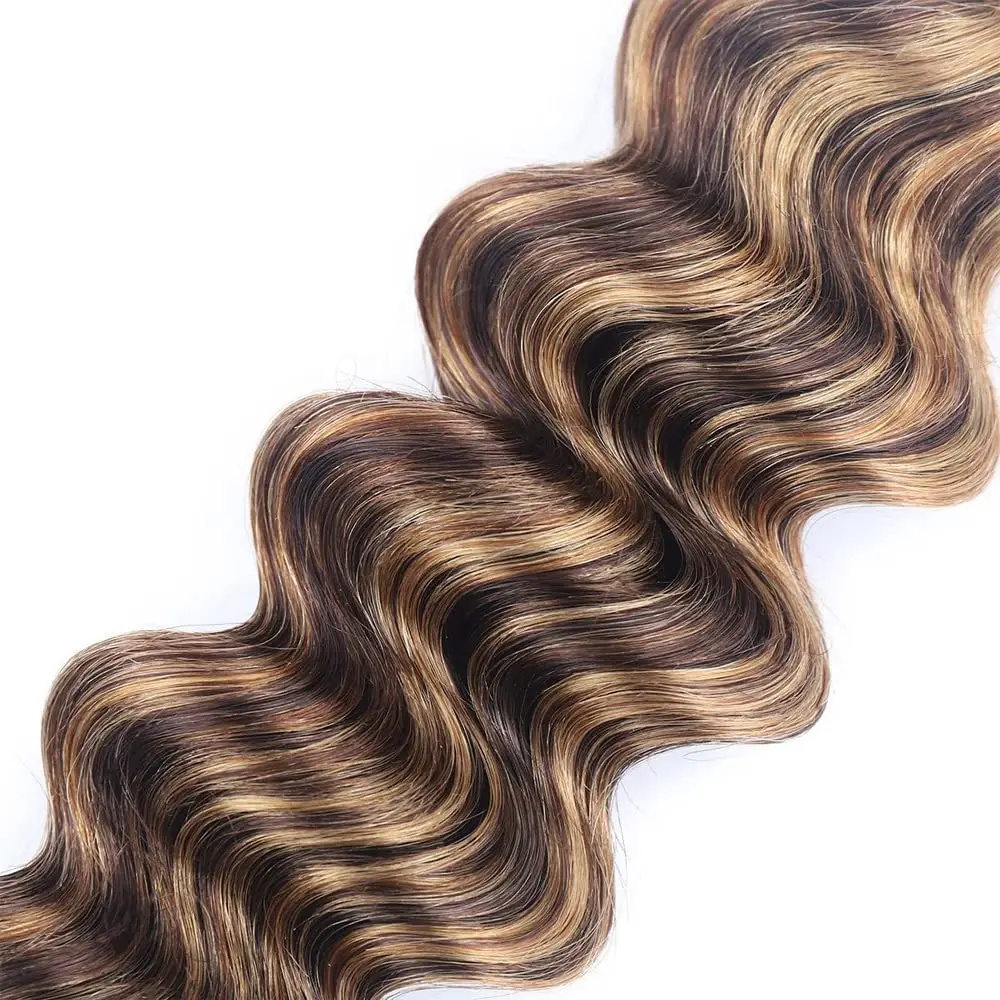 Extensiones de cabello humano virgen 100% brasileño, mechones de ondas profundas, resaltado, P4/27, 20, 22, 24 pulgadas, 12A