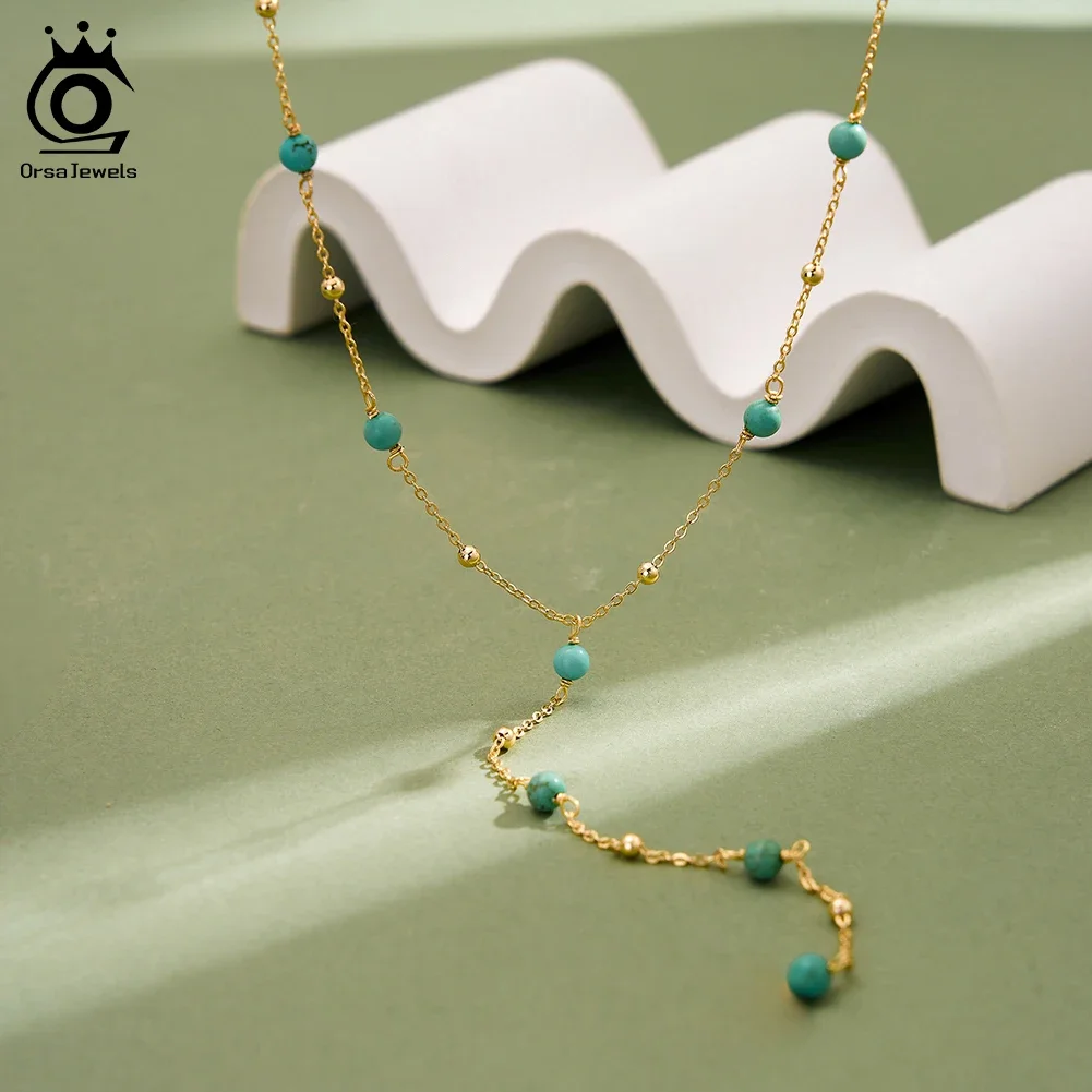 

ORSA JEWELS Retro 925 Sterling Silver Layered Turquoise Necklace for Women Stackable Summer Gemstone Jewelry Accessorry BQN34