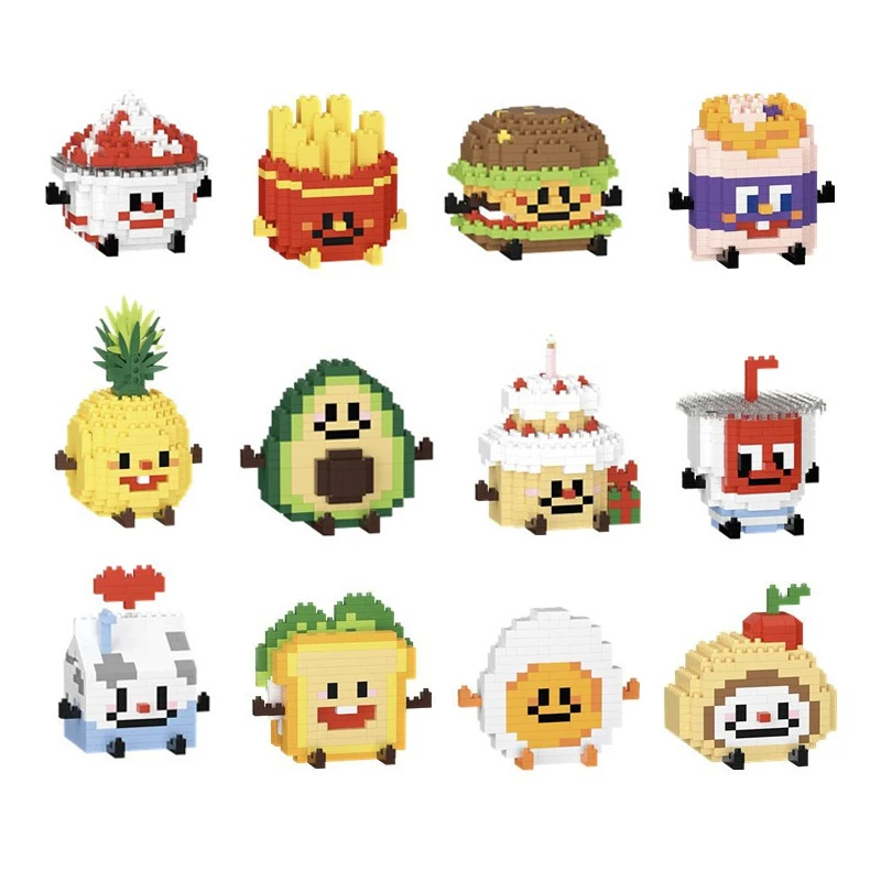 CLC Diamond Particle Casual Splicing Fruit French Fries Burger Block Toys Happy Food and Play Series Toys for Children Gifts