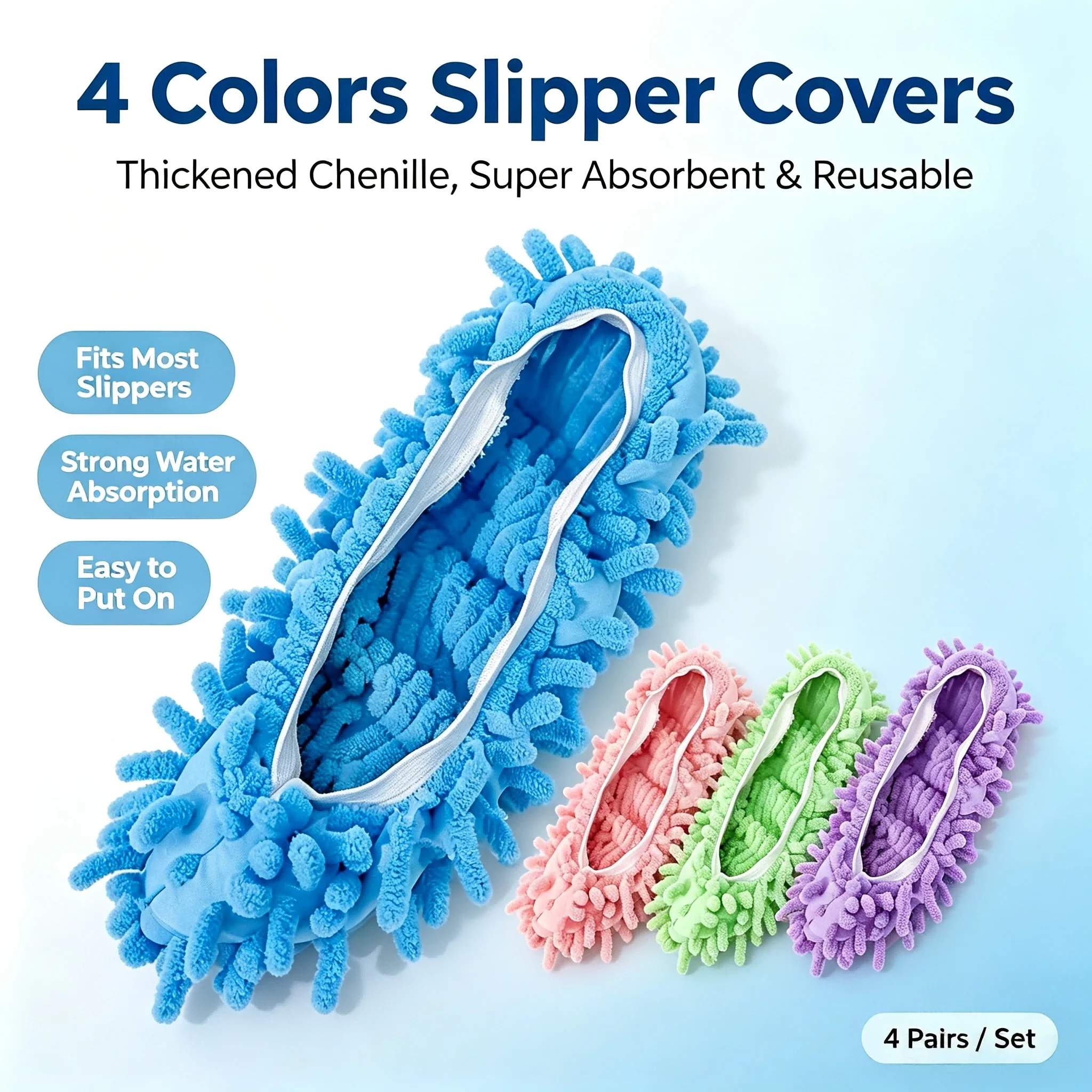 Self Cleaning Mop Slipper Covers Elastic Chenille Floor Wiping Shoe Covers, Strong Water Absorption Dust Catcher Slipper Protector Covers for Hardwood Tile Floors