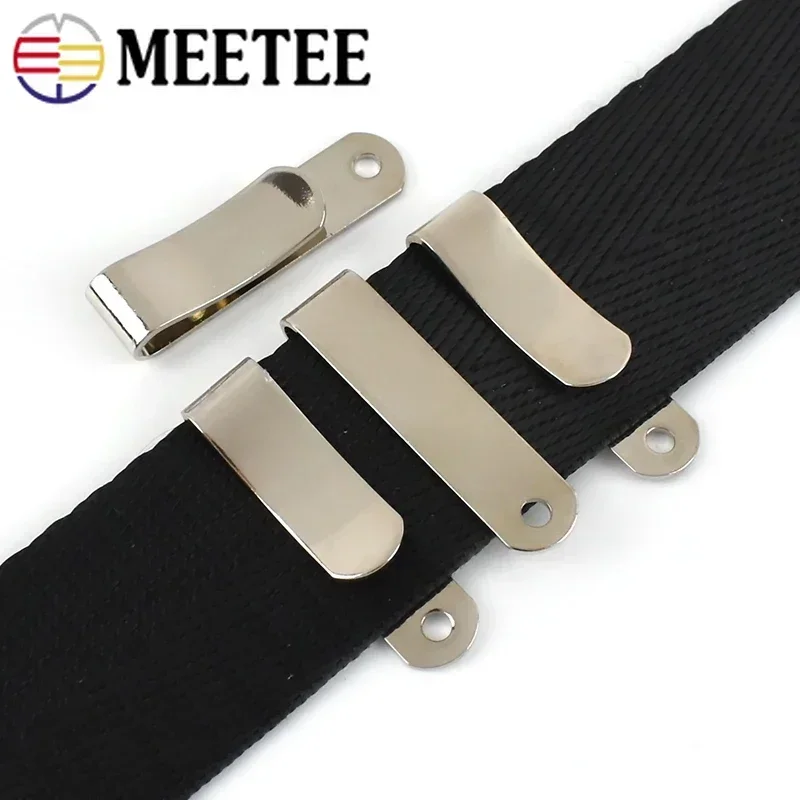 Meetee 10/20Pcs 32x8mm Metal Spring Buckle Belt Holster Sheath Clip with Hole Leather Case Wallet Clips DIY Handbag Accessories