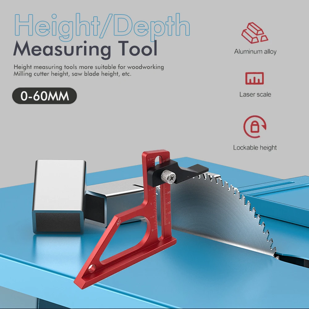 Nuovo misuratore di altezza professionale per la lavorazione del legno 0-60 mm, fresa di precisione e setatore di altezza della lama per sega per router CNC e sega da tavolo