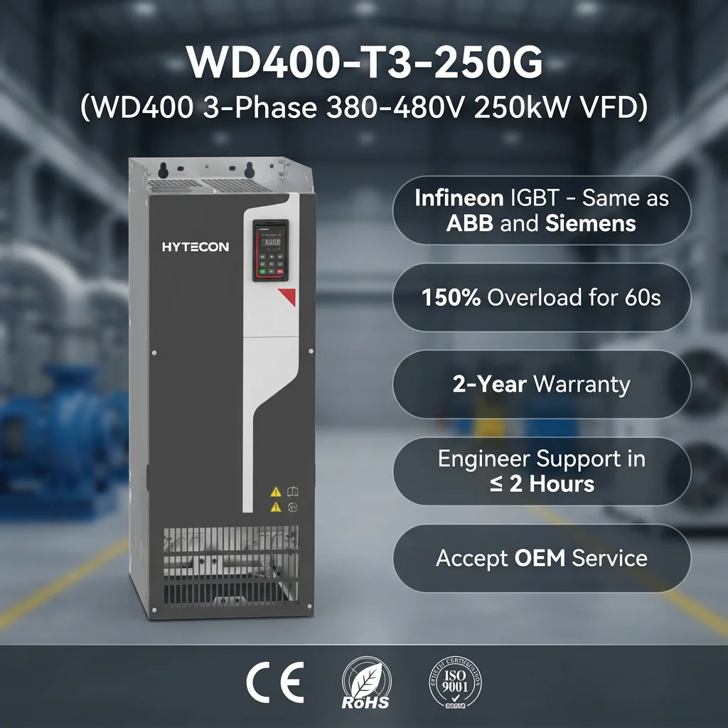 Heavy Load 340HP AC Motor Driver 380V 250kW WD400-T3-250G VFD for Industrial Crusher & Grinder Frequency Modulator VSD