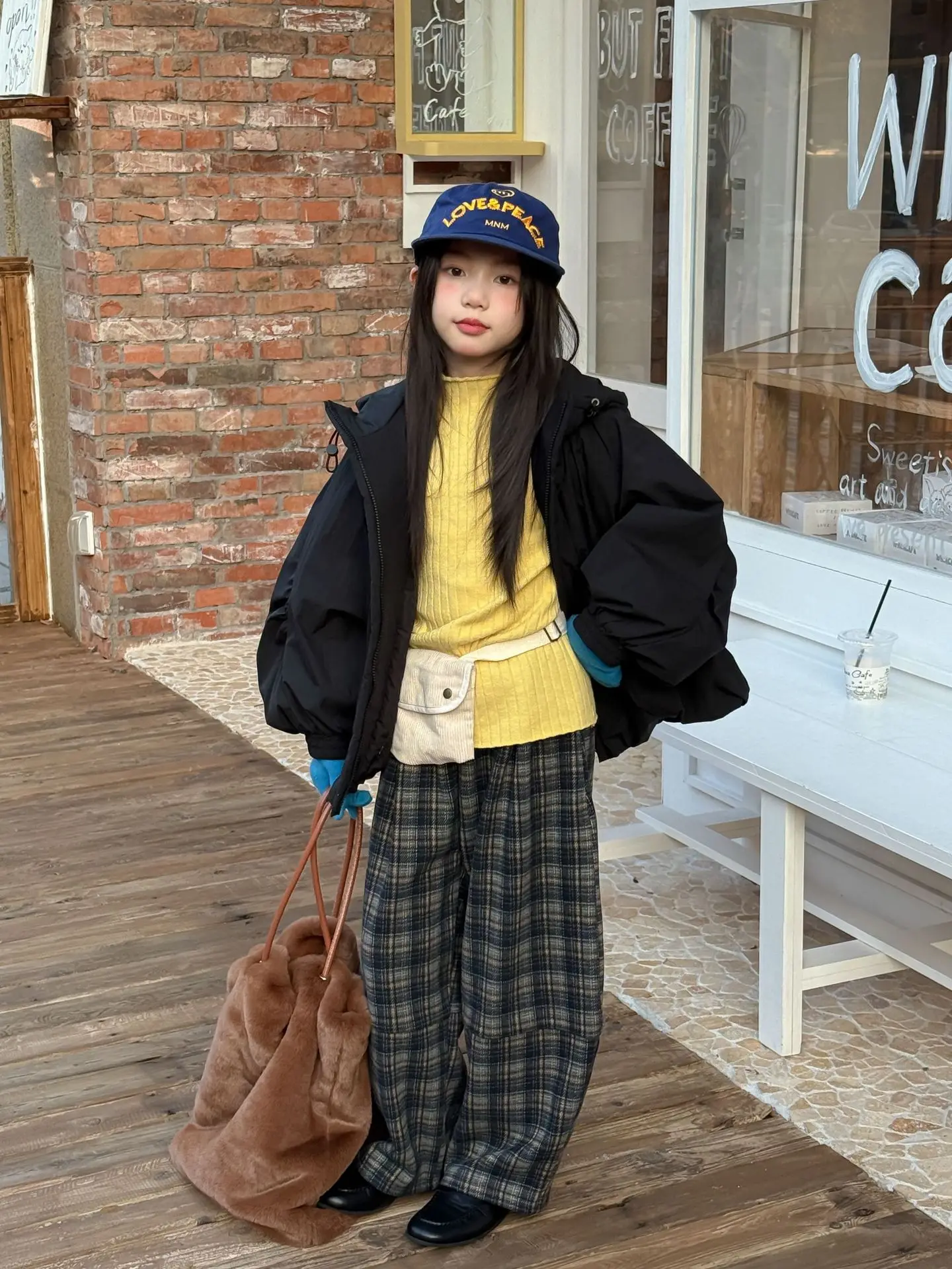 Girls Pants 2025 Winter New Korean Version with Fleece Plaid Warm Casual Pants Fashionable and Versatile Daily Wear