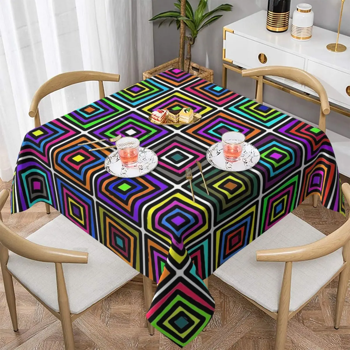 Geometic Colorblock Tablecloth Mid Century Retro Table Cloth For Wedding Birthday Party Table Cover Waterproof Table Decoration