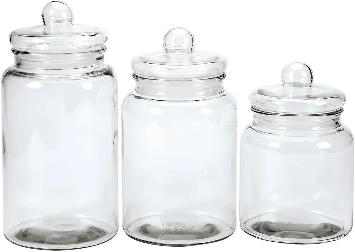 , Clear Glass Apothecary Jars with Lids, Decorative Display Canisters,  Organizers, Set of 3, One Size Fits