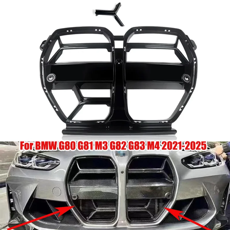 CSL Style Auto Frontstoßstangengrill Kühlergrill Renngrill für BMW G80 M3 G81 M4 G82 G83 2021-2025 Motorhauben-Renngrill Zierleisten mit ACC Glanzschwarz ABS mit glänzend schwarzem Kühlergrill