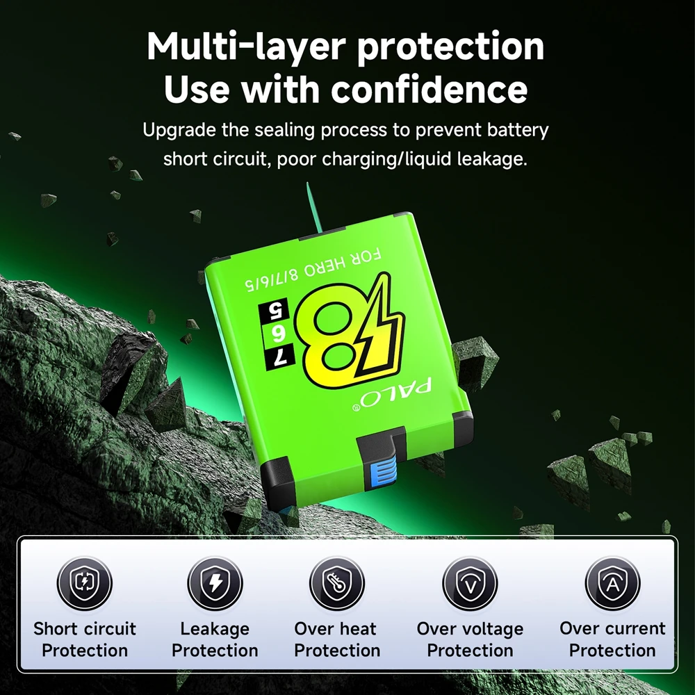 1800 mAh batterij voor Gopro Hero 8 Hero 7 Hero 6 Hero 5 Hero 2018 batterijen actiecamera-accessoires Gopro 8 groene batterij