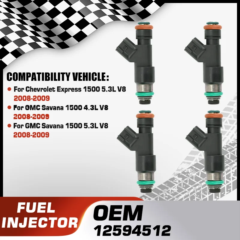 

Fuel Injectors For Chevrolet Express 1500 5.3L V8 2008-2009 GMC Savana 1500 4.3L V8 2008-2009 GMC Savana 1500 5.3L V8 2008-2009