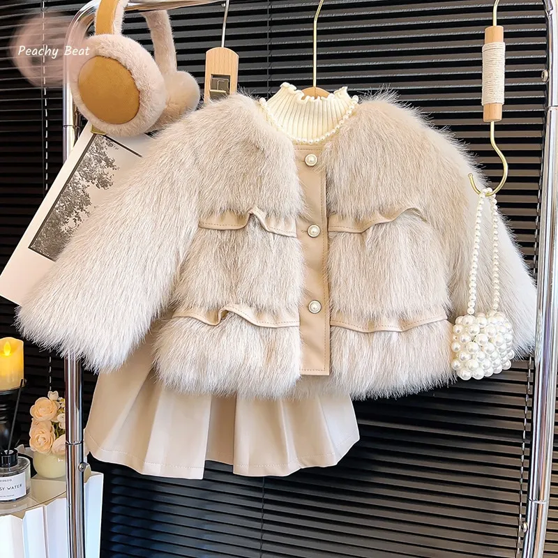 Baby Girl Princess Cotton Padded Fur Jacket Infant Toddler Child Winter Patchwork Coat Thick Warm Outerwear Baby Clothes 18M-10Y