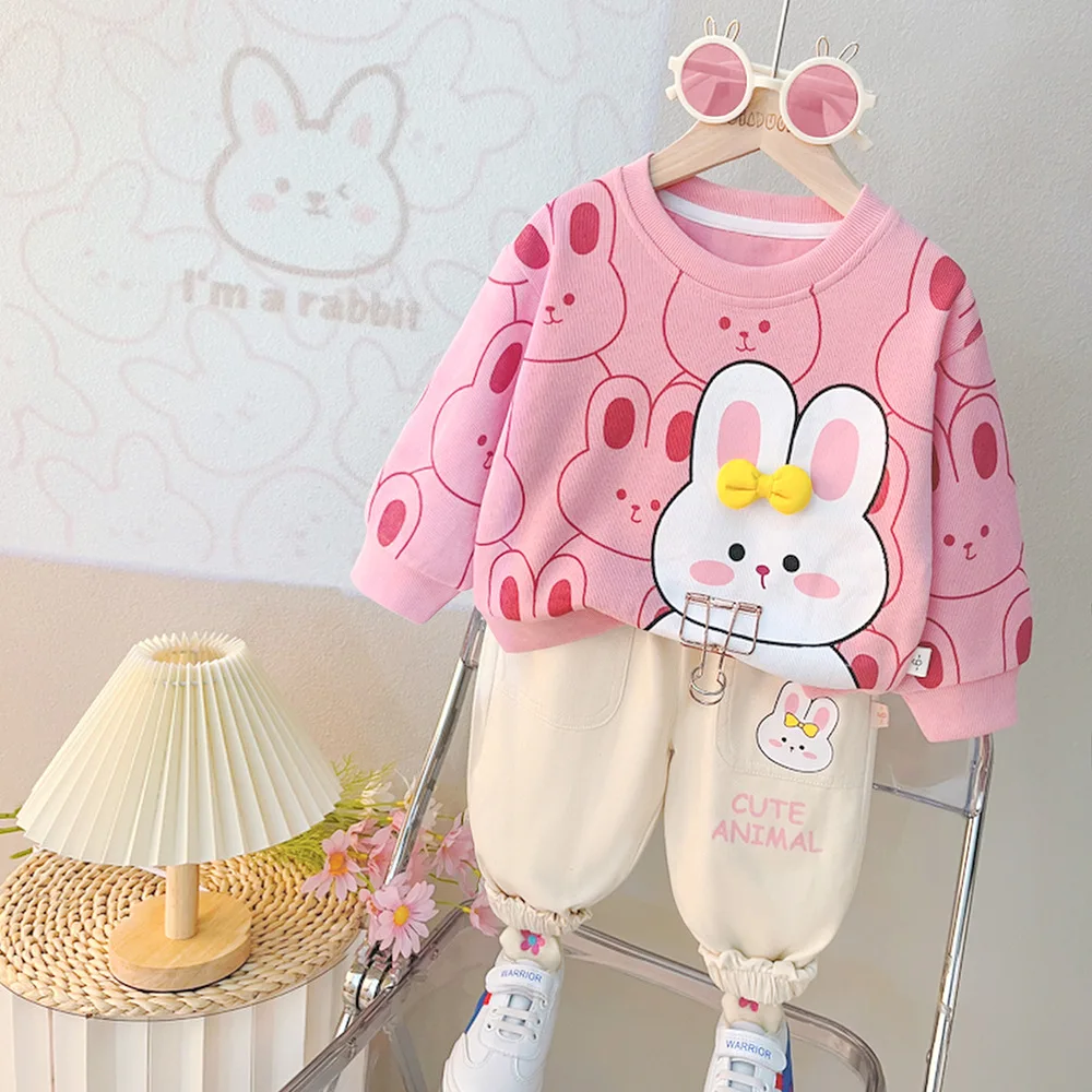 

Autumn1-3Years Children Girls Clothes Set Kid Girls Cartoon rabbit Print Sweatshirts Pullover Top&Pants 2pcs Outfits Tracksuits