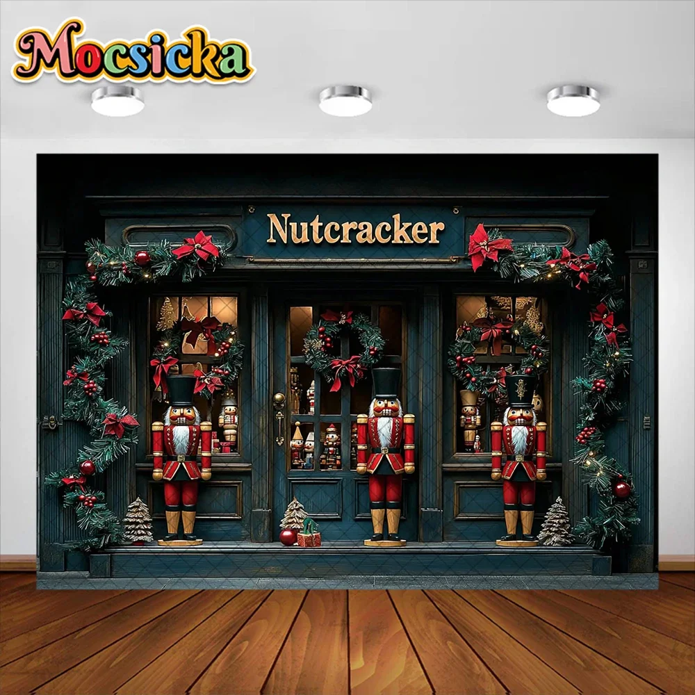 Mocsicka Photography Background Nutcracker Shop Christmas Tree Decoration Kids Holiday Portrait Photo Backdrops Studio Props