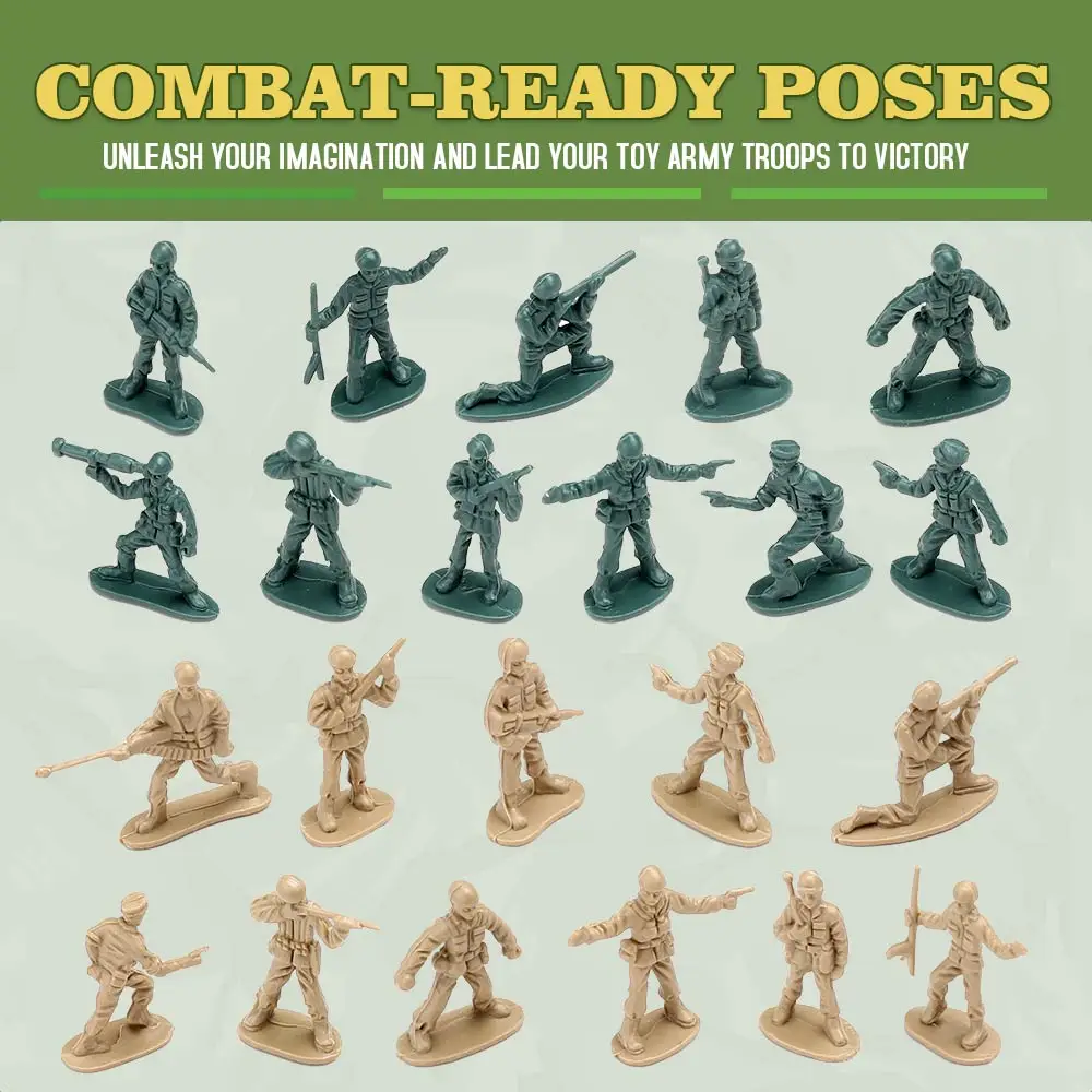 ViiKONDO Army Men Toy Soldier 1/72 Mini Plastic Action Figure 11 Pose Green Tan 100pc Tiny Troop Tabletop Wargame Small Figurine