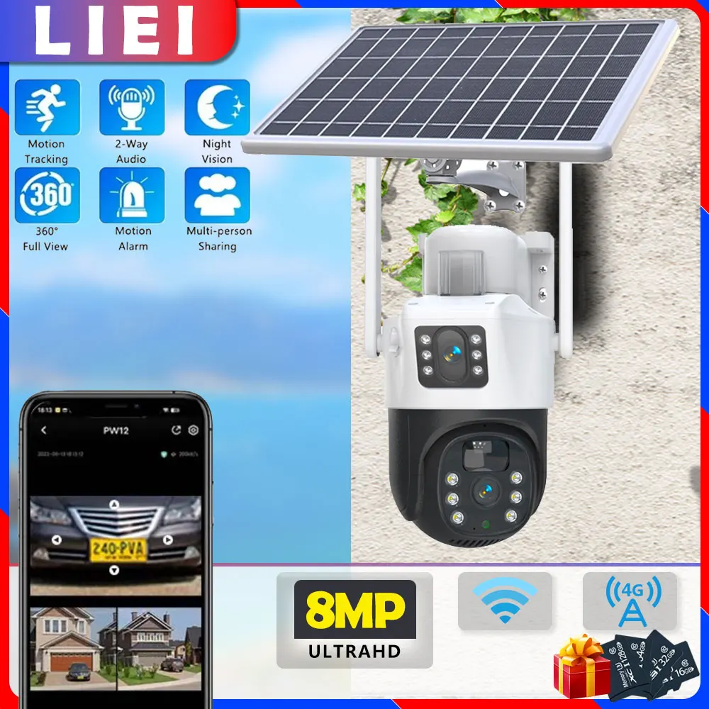 

LIEI WIFI/4G PTZ Camera Auto Tracking Dual Lens camara 8MP Security Protection Monitor Waterproof Smart Home CCTV Surveillance