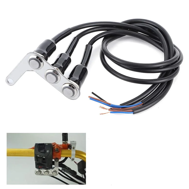 Motorcycle Handlebar Switch 12V Stainless Steel Motorcycle Handlebar Fog Light Switch Button LED Modification n(Three switches)