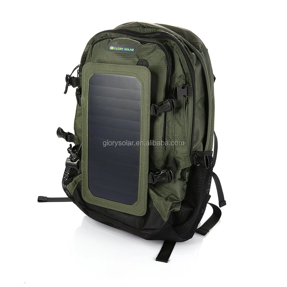 Solar Waterproof High Efficiency 22.5% 45L CE Certified Nylon Green Hiking Cycling Solar Panel Backpack Emergency Phone
