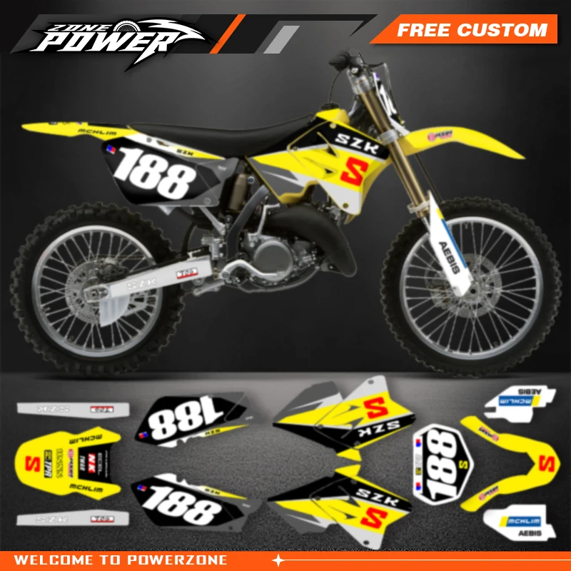 

Мотоциклетная графика Powerzone для Suzuki RM125 RM250 2001-2009 2010 2011 2012 250CC, номер, имя, фон на заказ 04